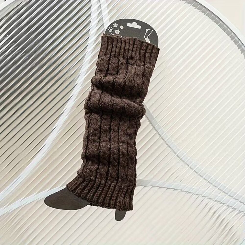 NEW Coffee Brown Leg Warmers Thick Cable Knit